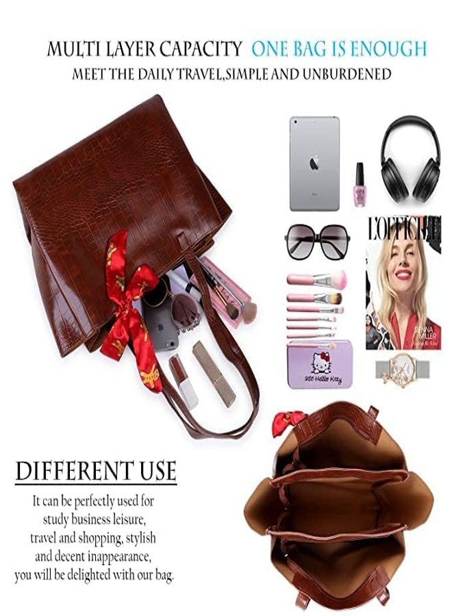 Daniel Clark حقائب يد جلدية أنيقة من دانيال كلارك للبنات والسيدات مع ربطة عنق جميلة | حقيبة كروس أنيقة | حقيبة يد واسعة بمقبض علوي | هدية مثالية للنساء | (بني) - Image 2